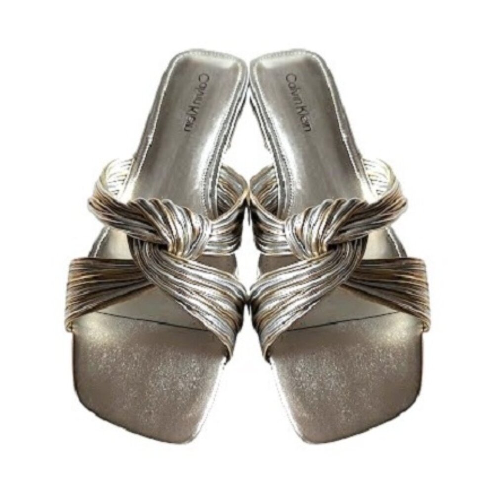 Calvin Klein Mavin Silver w/Gold Metallic Knot Flat Sandals